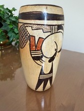 VTG Hopi Pottery Cylindrical Vessel w/ stylized hand painted designs picture