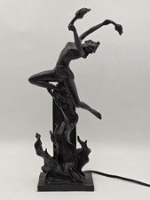 ANTIQUE ART DECO BRONZE STATUE SCULPTURE LADY FLAME LEAPER FERDINAND PRIESS LAMP picture