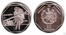Rare 1995 Guatemala Cu-Ni 50 Q Parrot pattern,mntg150 picture