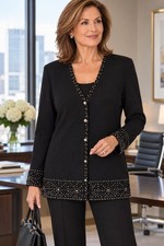 VTG St. John Evening Cardigan Sz 16 Women's Black Blazer Rhinestone Buttons Knit picture