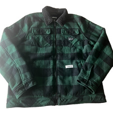Hurley Mens Sherpa Collar Buffalo Check Plaid Full Zip Jacket Green Black L picture