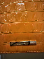 Brahmin Orange Croc-Embossed Crossbody Bag Snap Closure Zipper Charm Silver picture
