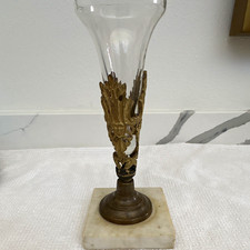 Antique 19thC French Ormolu Bronze & Glass Trumpet Vase Neoclassical Marble Base picture