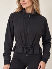 FLX Women’s Black Lightweight Zip Active Jacket L Stretch Wicking Cinch Waist picture