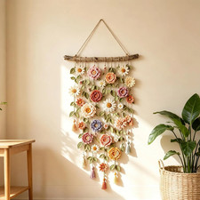 Macrame Wall Hanging Boho Crochet Floral Vine Cotton Farmhouse Wall Art picture