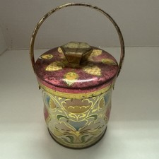 Vtg Murray Allen confections  Floral decor tin w/ handle England 5x4” picture