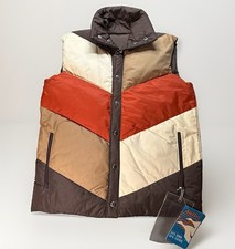 VTG 70s NOS Antler Down Feather Puffer Vest Brown Chevron Mens(S) Reversible NEW picture