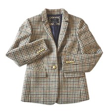 J.Crew Regent Blazer 4P Abraham Moon Wool Houndstooth Plaid Gold Buttons NWOT picture
