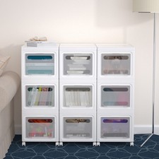 3/6/9Pcs Large Plastic Storage Bin Closet Organizer w/Lid Wheels Stackable Boxes picture