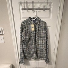 mnml Men's M Multicolor Plaid Woven Button-Up Shirt oversized raw edge picture