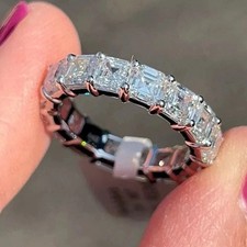 7Ct Asscher Cut Natural Diamond Solid 18K White Gold Luxury Eternity Band Ring picture