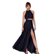 Reformation Harper Lace Two Piece Set Navy Blue Floral Wrap Maxi Size XL New picture