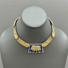 Salvador Teran For Marbel Gold Plated Aztec Mayan Mask Vintage Choker 16 Inch picture
