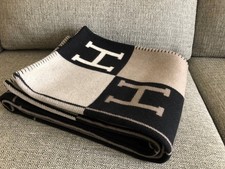 HERMES Avalon Blanket - Écru / Noir - Wool Cashmere - Fast Ship ✅  picture