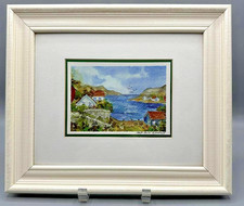 Vintage May-Britt Kjeserud Norwegian Coastal Village Framed Art Print Signed MCM picture