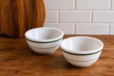 Vintage Pyrex Double Tough Restaurant Ware Milk Glass Bowls White Green Stripe picture