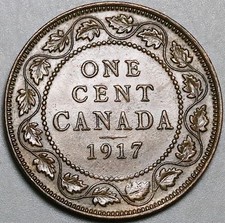 1917 Canada George V 1 Cent UNC WWI Coin (25101804R) picture
