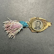 Antique Ulysses S Grant Presidential Campaign Ferrotype Tintype Tassel Lapel Pin picture