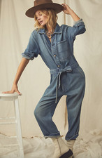 Free People AMO $398 Tie Waist Utility Jumpsuit Size Small picture