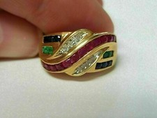 2 Ct Round Cut Simulated Multi-Gemstone Wedding Ring 14k Yellow Gold Plated picture
