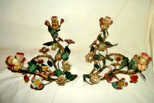 Italian Tole Cottagecore Candelabras Candle Holders 1930s Chippy Original Bold picture
