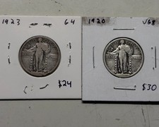 1920 & 1923 Standing Liberty Quarters Nice Dated Examples 90% Silver Pre 1925 picture