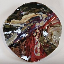 Signed Studio Pottery Abstract Starburst Reactive Glaze Organic Footed Bowl 15