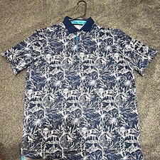 GREYSON Men's L Blue/White Graphic Print Polo Shirt Short Sleeve Collared picture