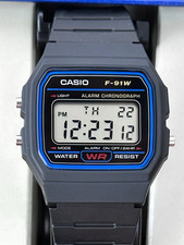 Casio F-91W Digital Quartz Alarm Chronograph Water-Resistant Black Resin in Box picture