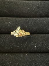 Solid 14K Yellow Gold Vintage Rose Bloom with Leaves Cocktail Ring Size 6…2g picture