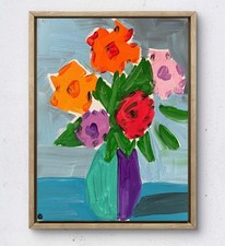 OMAN Original Colorful Botanical Painting 11x14 Vibrant Bouquet Canvas Wall Art picture