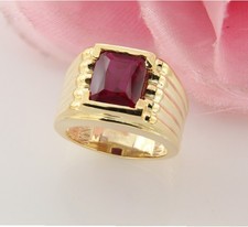 Authentic Unique Mens Engagement Ring 2CT Natural Red Ruby Solid 14K Yellow Gold picture