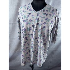 2869-Woman Within Heather Gray V-Neck Top with Purple Floral Print picture