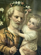 Vintage St. Joseph & Christ Child Religious Print – Ornate Gold Frame 24
