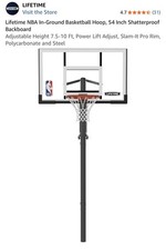 Lifetime NBA In-Ground Basketball Hoop, 54 in Backboard, Adjustable Height picture