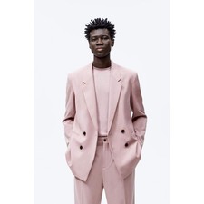 Zara Mens Double Breasted Blazer Sz 44 Light Pink Relaxed Fit Classic Formal New picture