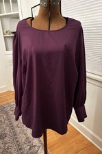 ELOQUII Size 18 Plum Purple Blouse Pearl Cuff Keyhole Back Plus Size picture