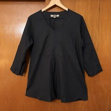 FLAX Designs Black Linen V-Neck Tunic Top Size Small picture