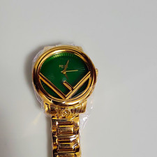 FENDI Women's Quartz Analog Green Dial Gold-Tone Metal Bracelet Watch picture