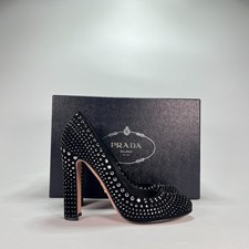 Prada Calzature Donna Nero Studded Block Heel Pumps Women's Size US 6.5 EU 37 picture