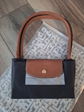 Longchamp BLACK Medium Le Pliage Nylon Leather Tote Bag Never used no tags  picture