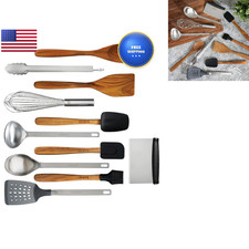 Babish 11 Piece Teak Wood Silicone Stainless Steel Tool Set picture