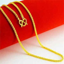 999 24K Yellow Gold 1mm . Round Wheat Chain Link Women Necklace picture