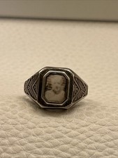 1930s STERLING SILVER CELLULOID Grandpa Father PHOTO MOURNING PRISON RING picture
