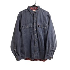 Vintage LL Bean Men's Large Flannel Lined Twill Shirt Navy Blue Plaid picture