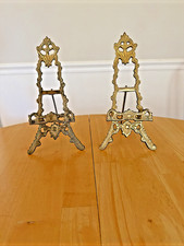 Two Vintage Brass Tabletop Display Easels for Plates, Framed Photos & Art Work. picture
