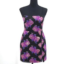 Lulus Vivid Charm Black Purple Floral Jacquard Sleeveless Mini Dress Size Small picture