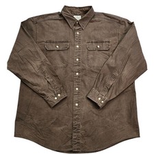 L.L. Bean Shirt Mens L Brown Twill Button Up Long Sleeve Point Collar Workwear picture
