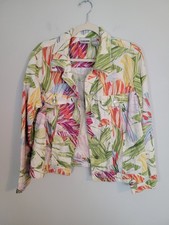 Chico's Size 2 Abstract Tropical Floral Print Linen Cotton Jacket Women's picture