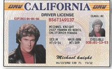 Knight Rider Michael Knight Drivers License Laminated Replica KITT Hasselhoff picture